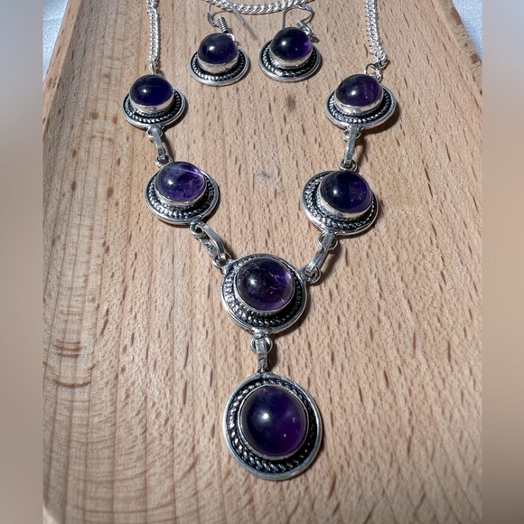 Amethyst 925 Necklace & Earrings Set - Picture 3 of 10